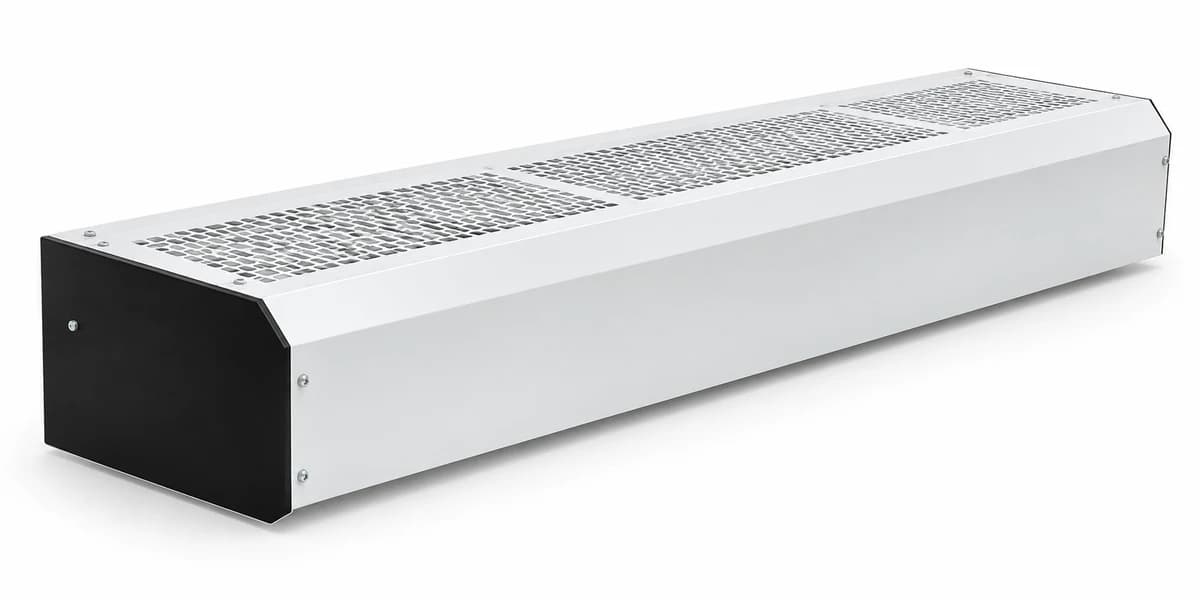 Render aprovado da TEC AURA branca, com laterais pretas e grade superior